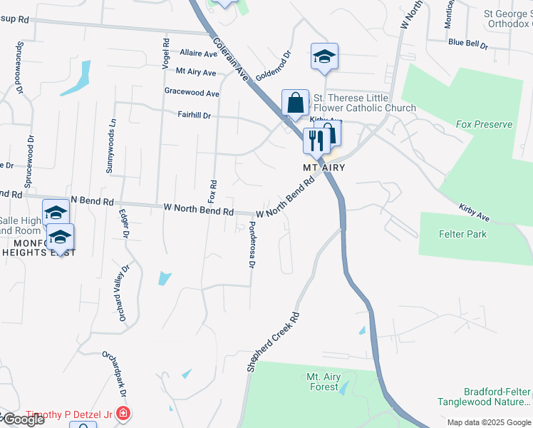 map of restaurants, bars, coffee shops, grocery stores, and more near 2717 West North Bend Road in Cincinnati