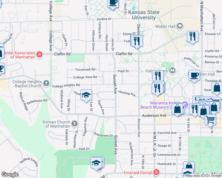 map of restaurants, bars, coffee shops, grocery stores, and more near 1912 Hunting Avenue in Manhattan