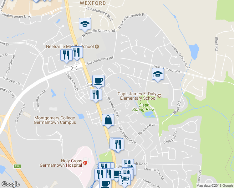map of restaurants, bars, coffee shops, grocery stores, and more near 11420 Applegrath Way in Germantown