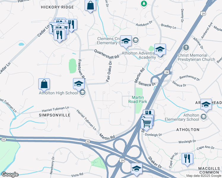 map of restaurants, bars, coffee shops, grocery stores, and more near 6574 Dovecote Drive in Columbia