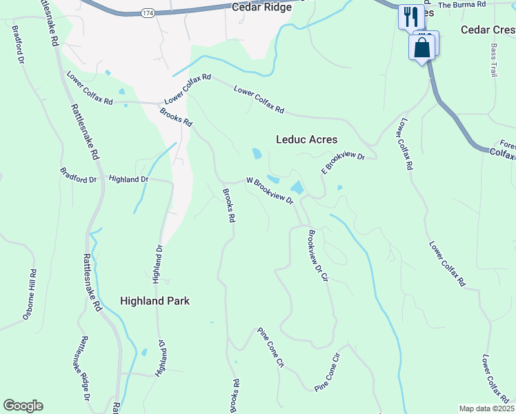 map of restaurants, bars, coffee shops, grocery stores, and more near 11607 View Drive in Grass Valley