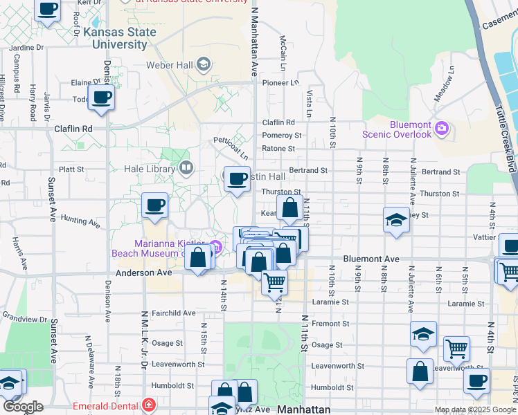 map of restaurants, bars, coffee shops, grocery stores, and more near 1000 North Manhattan Avenue in Manhattan