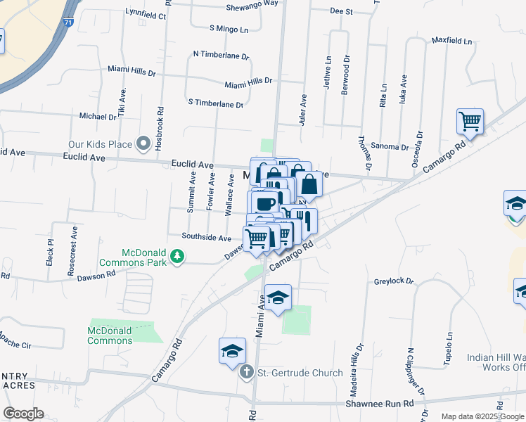 map of restaurants, bars, coffee shops, grocery stores, and more near 7022 Miami Avenue in Madeira