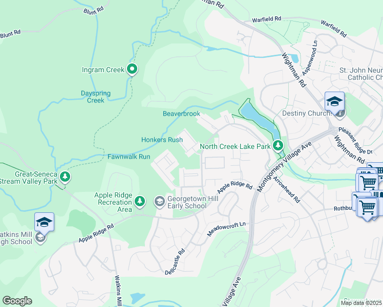 map of restaurants, bars, coffee shops, grocery stores, and more near 9921 Forest View Place in Gaithersburg