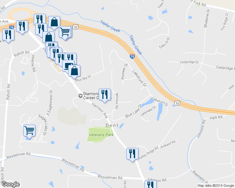 map of restaurants, bars, coffee shops, grocery stores, and more near 5298 Belclare Road in Cincinnati