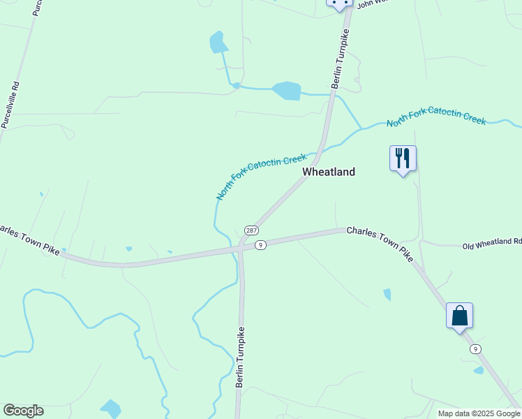 map of restaurants, bars, coffee shops, grocery stores, and more near 15455 Berlin Turnpike in Purcellville
