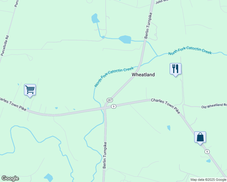 map of restaurants, bars, coffee shops, grocery stores, and more near 15455 Berlin Turnpike in Purcellville