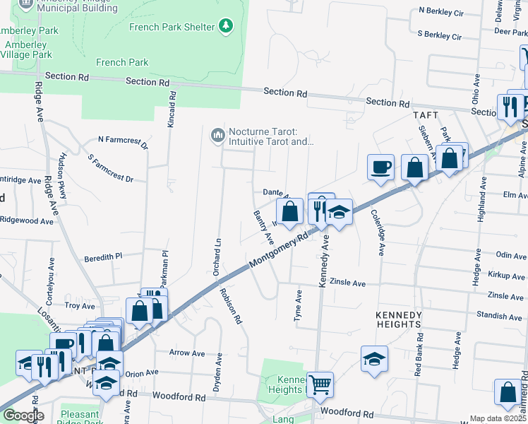 map of restaurants, bars, coffee shops, grocery stores, and more near 6507 Glen Avenue in Cincinnati
