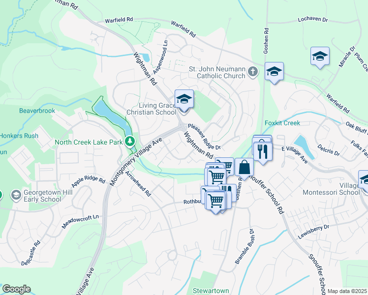 map of restaurants, bars, coffee shops, grocery stores, and more near 9302 Grazing Terrace in Gaithersburg