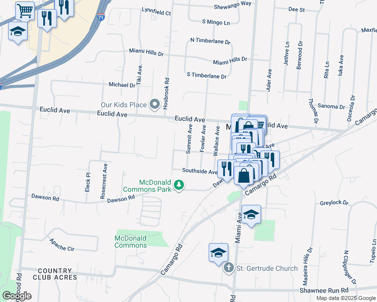 map of restaurants, bars, coffee shops, grocery stores, and more near 7300 Laurel Avenue in Madeira