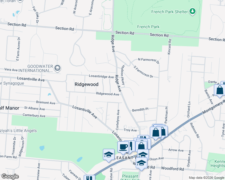 map of restaurants, bars, coffee shops, grocery stores, and more near 2930 Ridgewood Avenue in Cincinnati