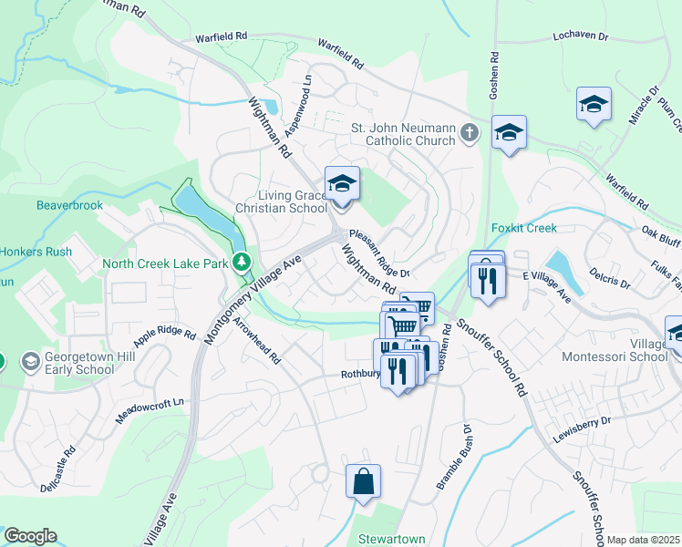 map of restaurants, bars, coffee shops, grocery stores, and more near 9302 Grazing Terrace in Gaithersburg