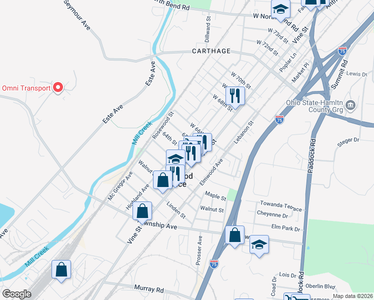 map of restaurants, bars, coffee shops, grocery stores, and more near 411 Beech Street in Cincinnati