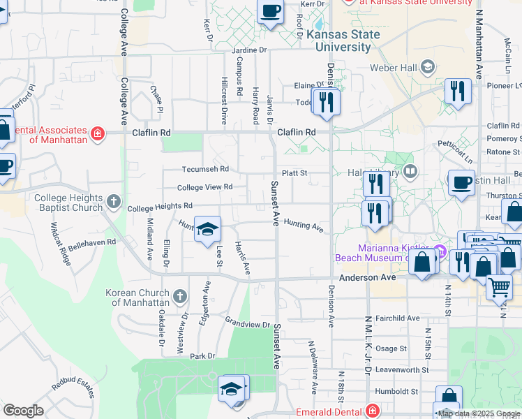 map of restaurants, bars, coffee shops, grocery stores, and more near 1912 Hunting Avenue in Manhattan