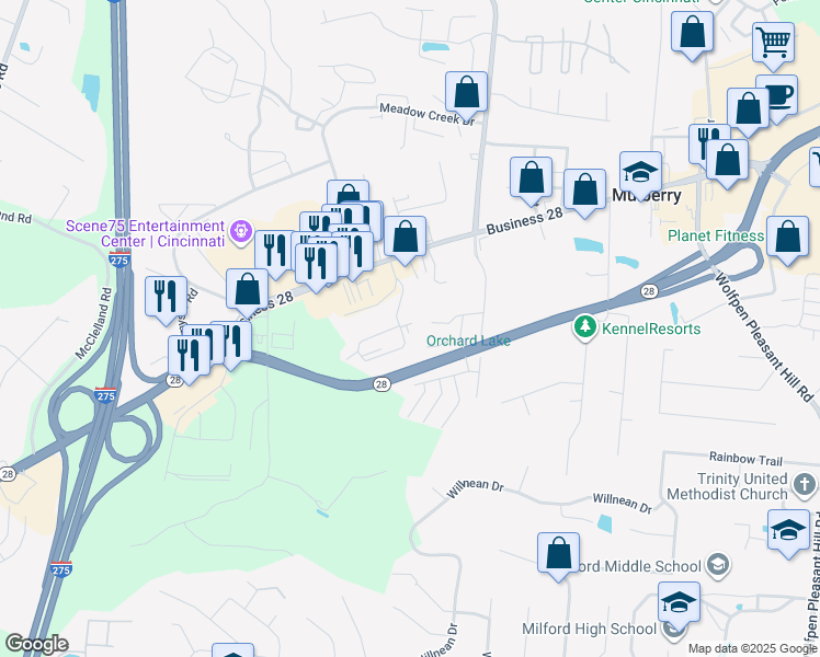 map of restaurants, bars, coffee shops, grocery stores, and more near 102 Queens Road in Day Heights