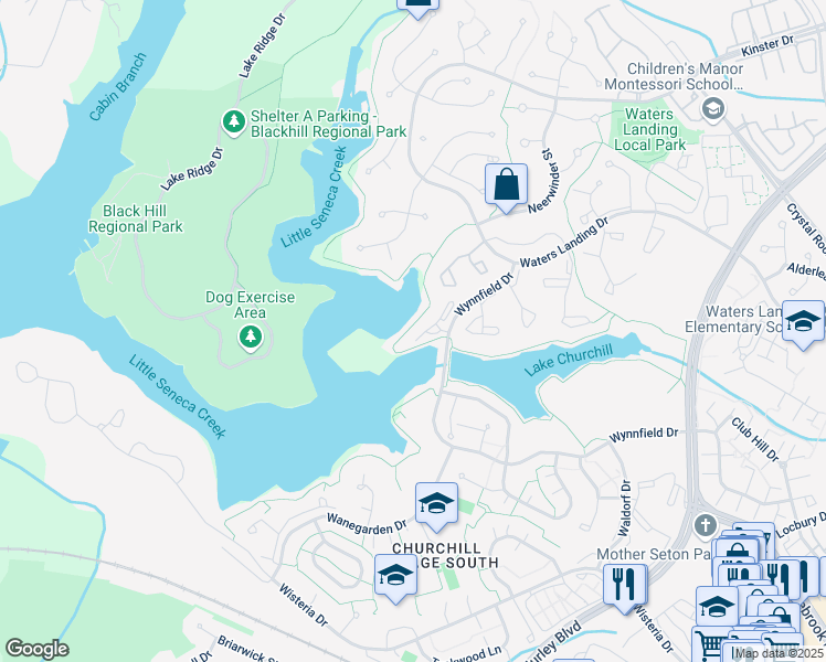 map of restaurants, bars, coffee shops, grocery stores, and more near 20406 Shore Harbour Drive in Germantown