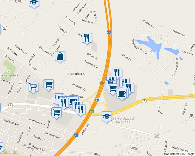 map of restaurants, bars, coffee shops, grocery stores, and more near 403 Chatham Square in Winchester