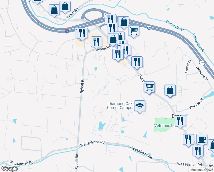map of restaurants, bars, coffee shops, grocery stores, and more near 6619 Hearne Road in Cincinnati