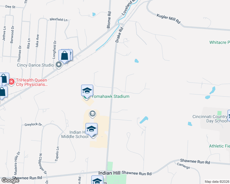 map of restaurants, bars, coffee shops, grocery stores, and more near 8325 Old Stable Road in Cincinnati
