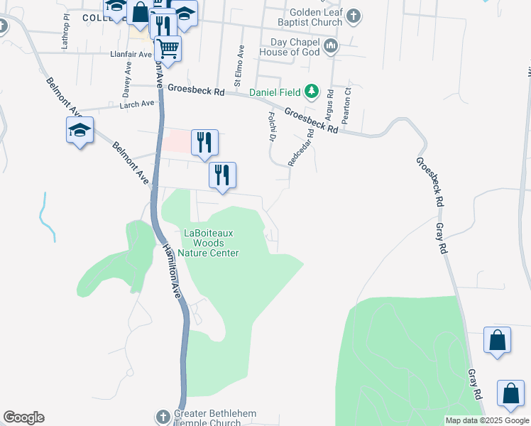 map of restaurants, bars, coffee shops, grocery stores, and more near 1151 Hill Crest Road in Cincinnati