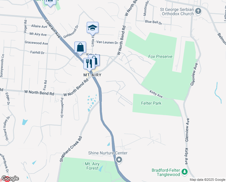 map of restaurants, bars, coffee shops, grocery stores, and more near 5397 Bahama Terrace in Cincinnati