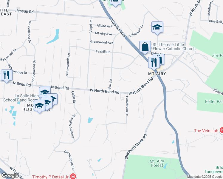 map of restaurants, bars, coffee shops, grocery stores, and more near 2803 West North Bend Road in Cincinnati