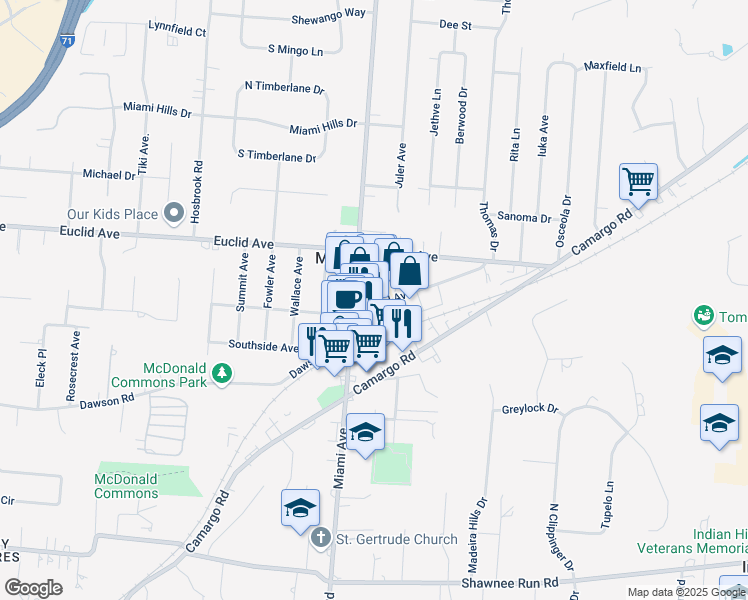 map of restaurants, bars, coffee shops, grocery stores, and more near 7022 Miami Avenue in Madeira