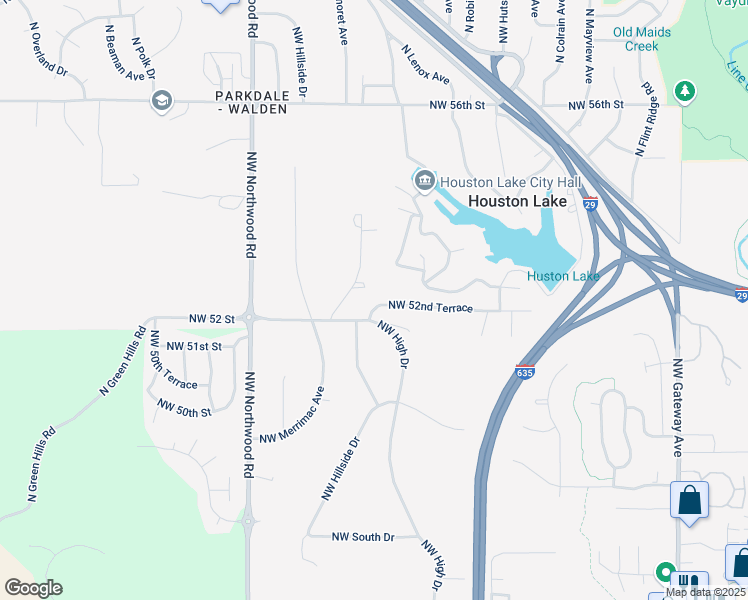 map of restaurants, bars, coffee shops, grocery stores, and more near 3805 Northwest 52nd Terrace in Kansas City