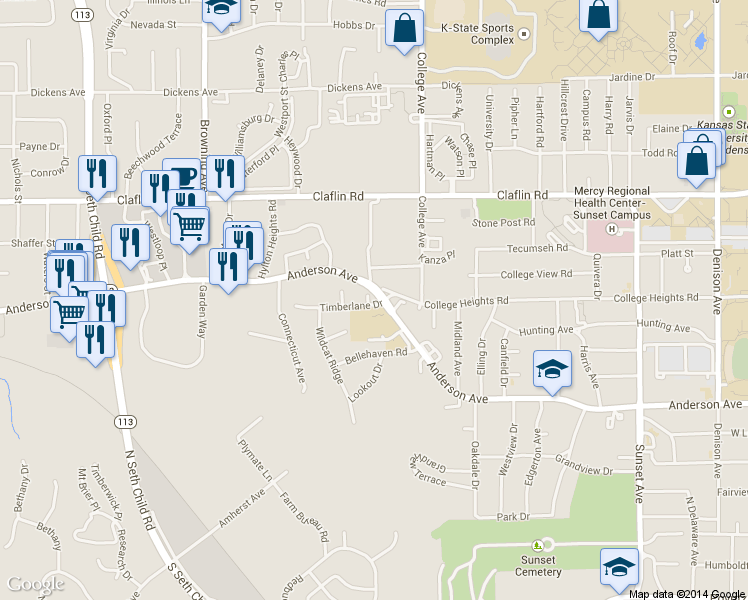 map of restaurants, bars, coffee shops, grocery stores, and more near 1000 Michael Road in Manhattan