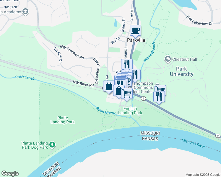 map of restaurants, bars, coffee shops, grocery stores, and more near 173 English Landing Drive in Parkville