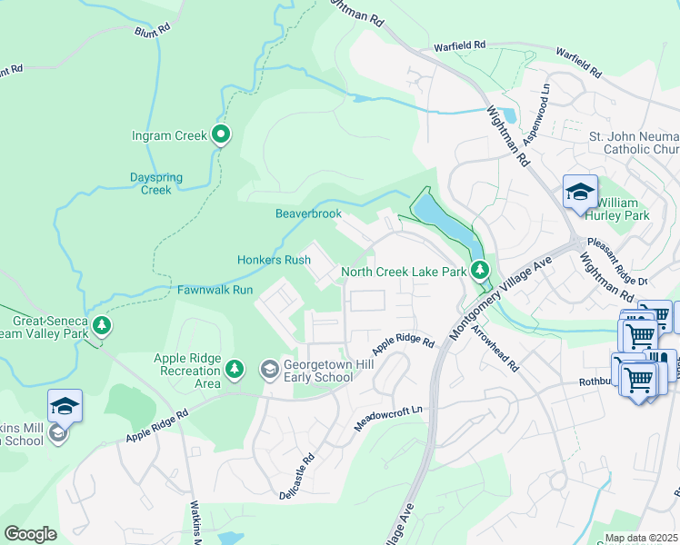 map of restaurants, bars, coffee shops, grocery stores, and more near 9955 Forest View Place in Gaithersburg