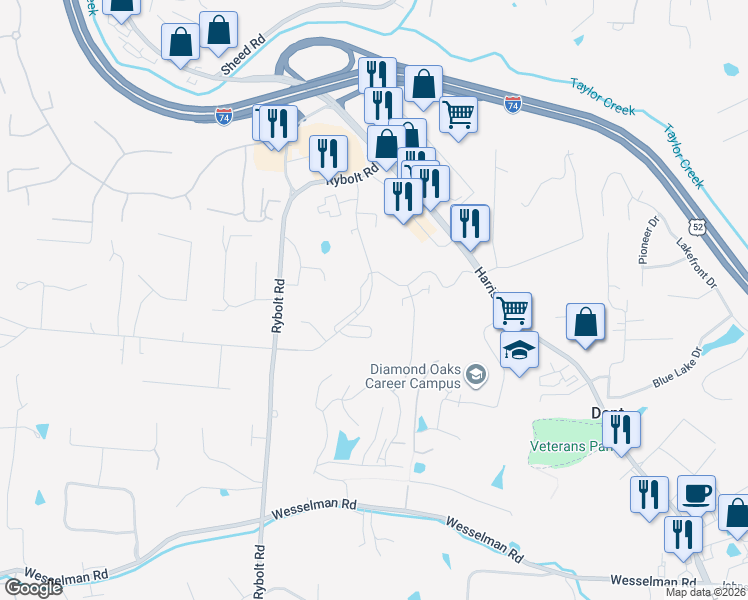map of restaurants, bars, coffee shops, grocery stores, and more near 6603 Hearne Road in Cincinnati