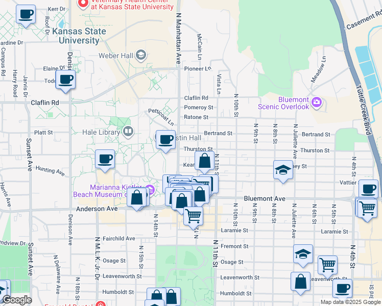 map of restaurants, bars, coffee shops, grocery stores, and more near 1000 North Manhattan Avenue in Manhattan