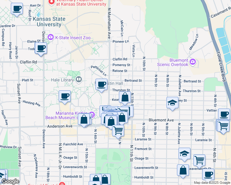 map of restaurants, bars, coffee shops, grocery stores, and more near 1000 North Manhattan Avenue in Manhattan