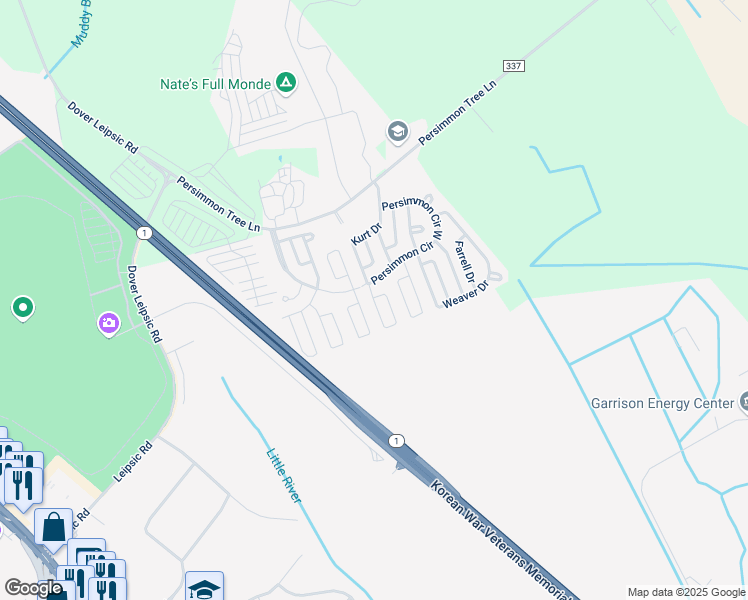 map of restaurants, bars, coffee shops, grocery stores, and more near 7 Karen Place in Dover