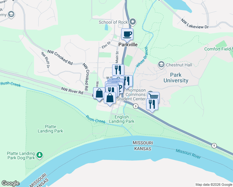 map of restaurants, bars, coffee shops, grocery stores, and more near 200 Main Street in Kansas City