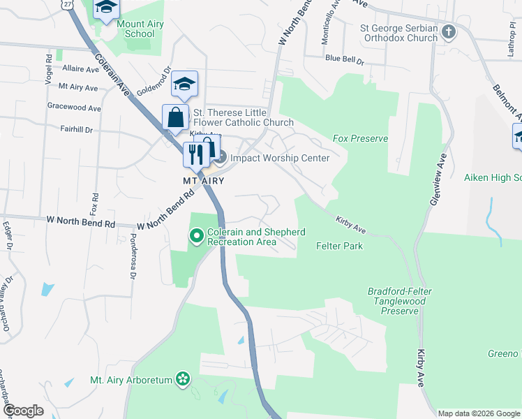 map of restaurants, bars, coffee shops, grocery stores, and more near 5470 Bahama Terrace in Cincinnati