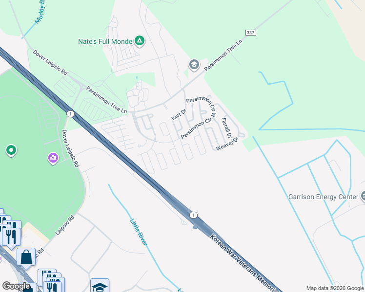 map of restaurants, bars, coffee shops, grocery stores, and more near 7 Karen Place in Dover
