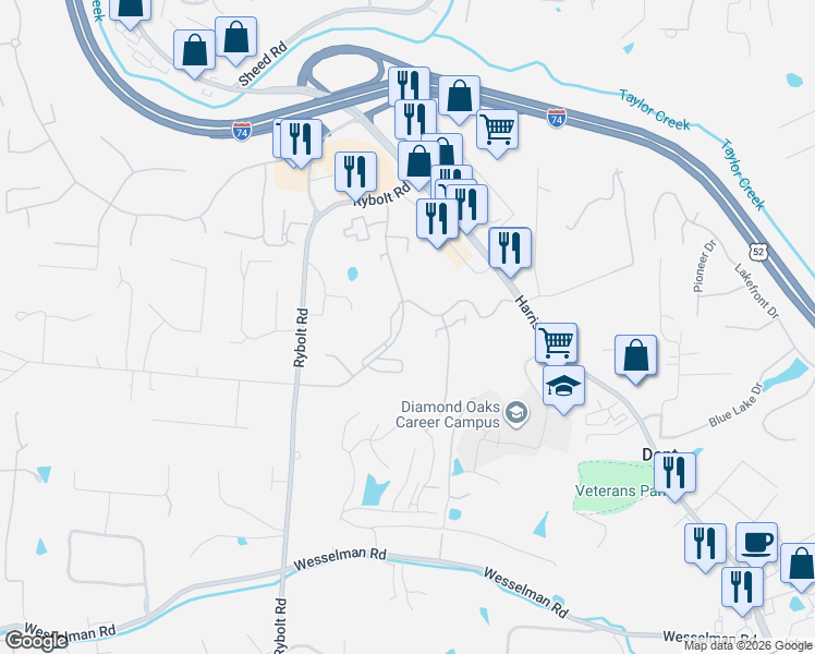 map of restaurants, bars, coffee shops, grocery stores, and more near 6601 Hearne Road in Cincinnati