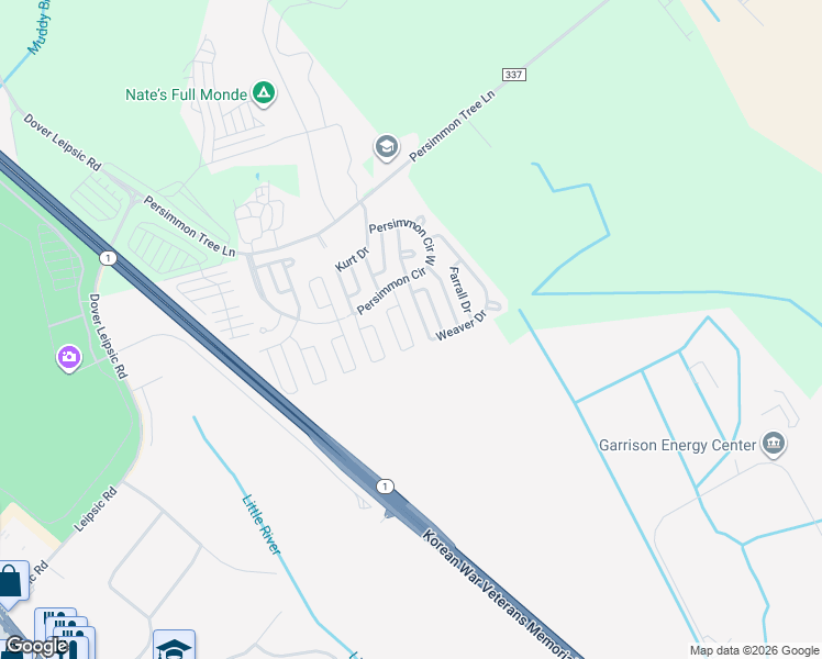 map of restaurants, bars, coffee shops, grocery stores, and more near 604 Audrey Drive in Dover