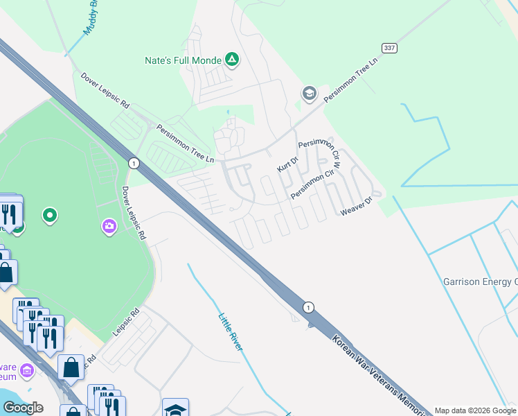map of restaurants, bars, coffee shops, grocery stores, and more near 63 Karen Place in Dover