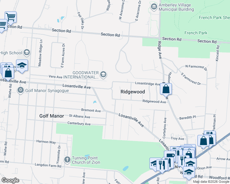 map of restaurants, bars, coffee shops, grocery stores, and more near 2702 Losantiridge Avenue in Cincinnati
