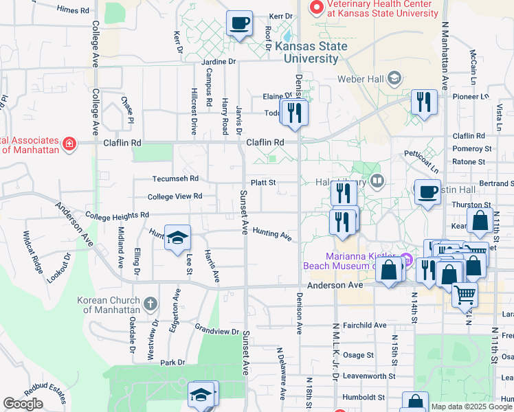 map of restaurants, bars, coffee shops, grocery stores, and more near 1022 Sunset Avenue in Manhattan