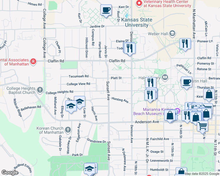 map of restaurants, bars, coffee shops, grocery stores, and more near 1022 Sunset Avenue in Manhattan