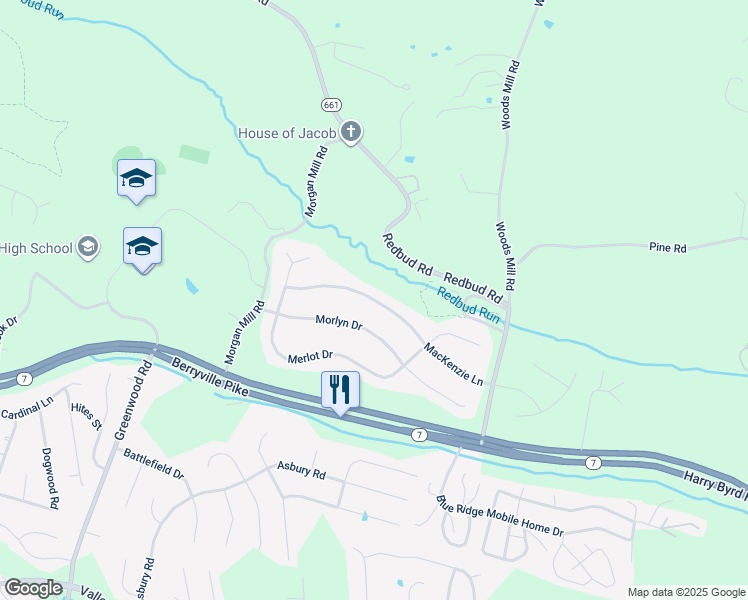 map of restaurants, bars, coffee shops, grocery stores, and more near 220 MacKenzie Lane in Stephenson