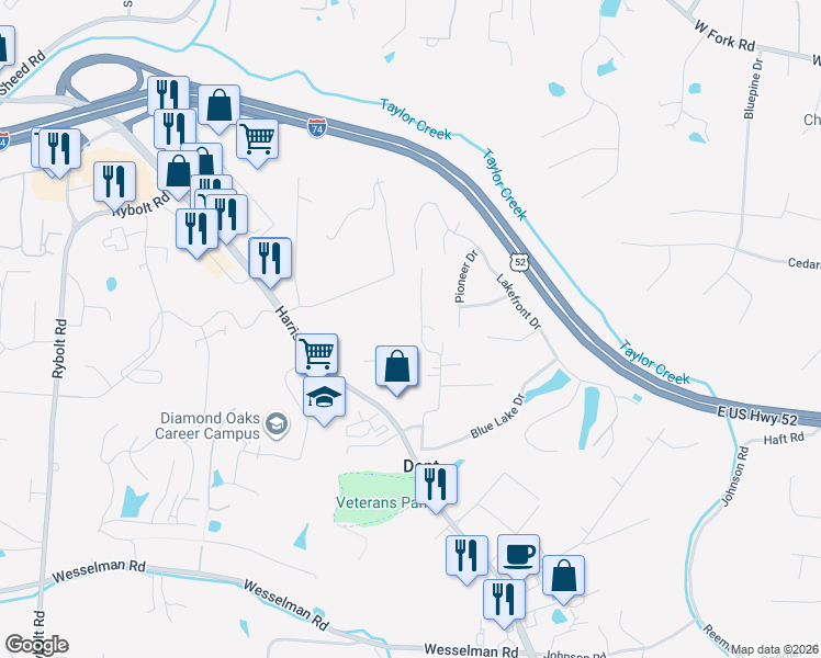 map of restaurants, bars, coffee shops, grocery stores, and more near 5351 Belclare Road in Cincinnati