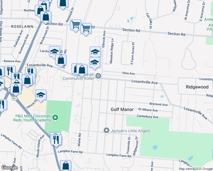 map of restaurants, bars, coffee shops, grocery stores, and more near 2315 Losantiville Avenue in Cincinnati