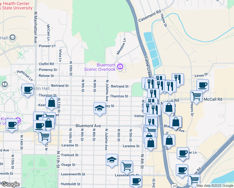 map of restaurants, bars, coffee shops, grocery stores, and more near 609 Bertrand Street in Manhattan