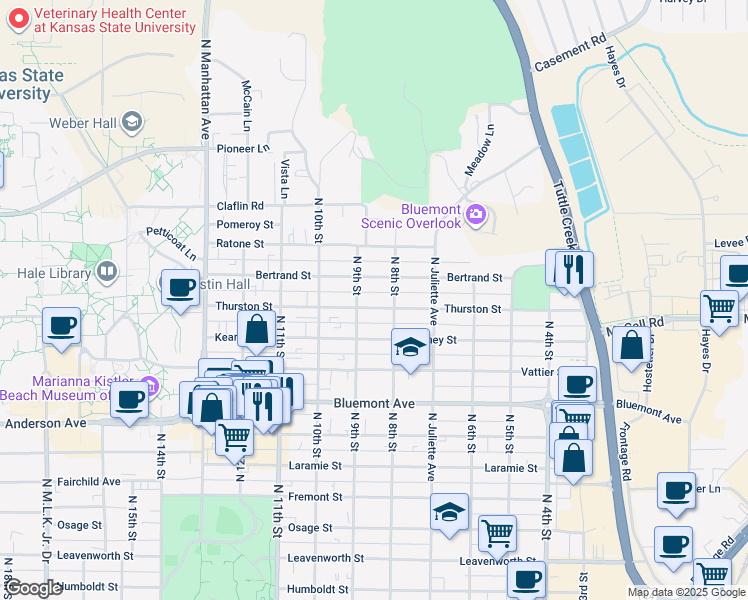 map of restaurants, bars, coffee shops, grocery stores, and more near 816 Thurston Street in Manhattan