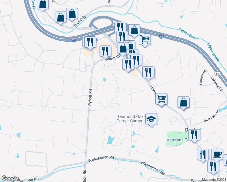 map of restaurants, bars, coffee shops, grocery stores, and more near 6584 Hearne Road in Cincinnati